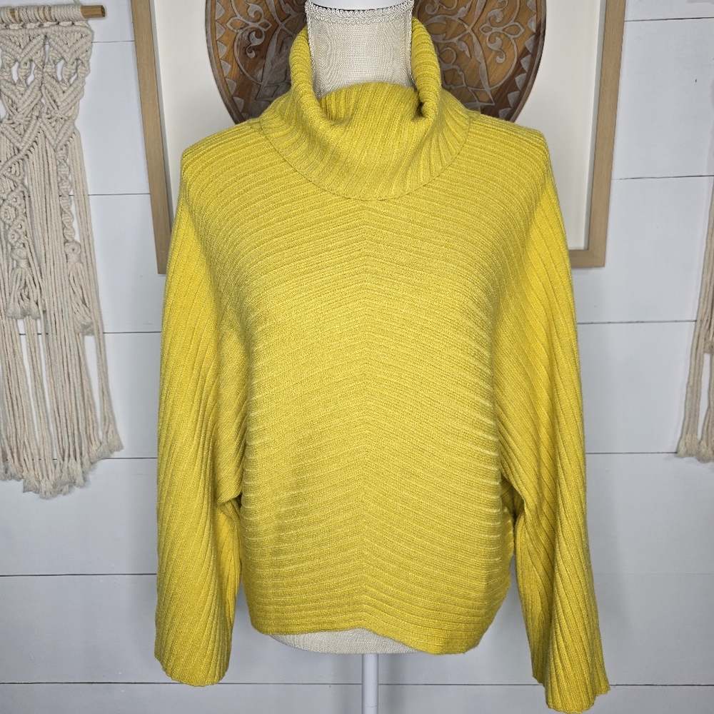 Anthropologie Moth Yellow Cowl Neck Oversize Ribbed Sweater